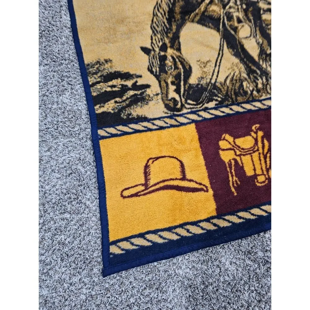 San Marcos Hi Pile Blanket Cowboy Horse Western Cabin Decor Rare 60